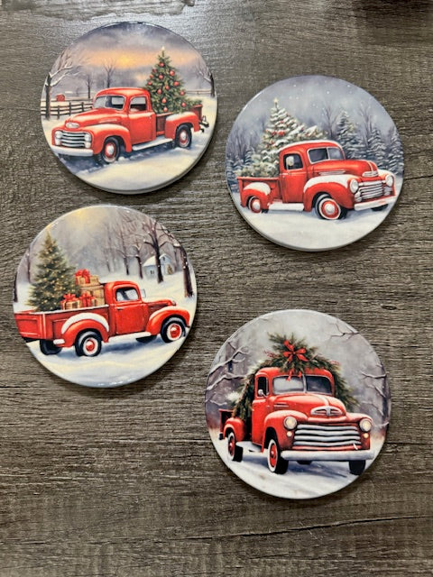 Christmas Truck Coaster Set