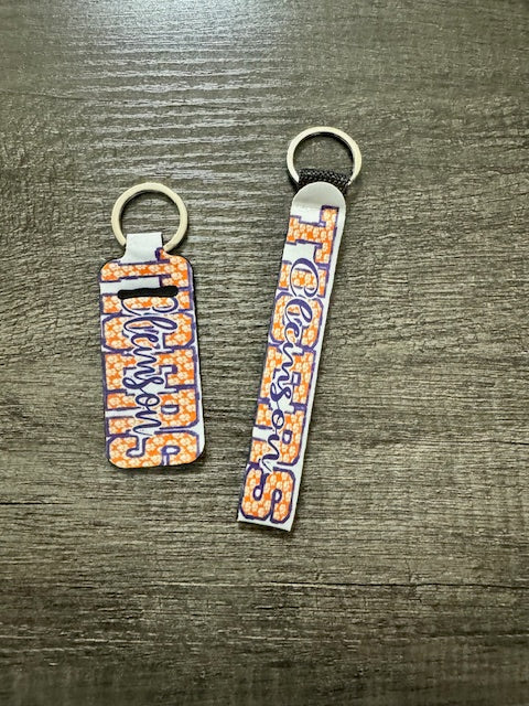 Clemson Tiger Wristlet and Chapstick Holder Keychain