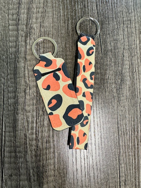 Cheetah Print Wristlet and Chapstick Holder Keychain