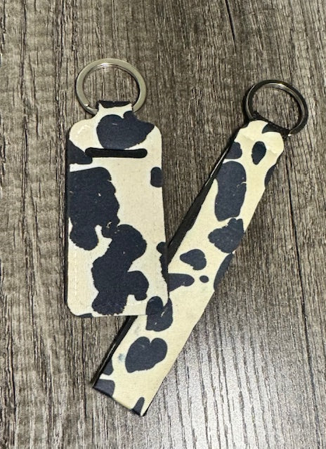 Cow Print Wristlet and Chapstick Holder Keychain