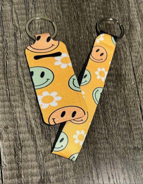 Smiley Faces Wristlet and Chapstick Holder Keychain