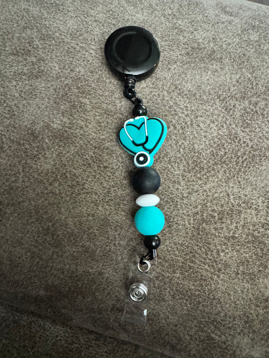 Turquoise Stethoscope Badge Reel