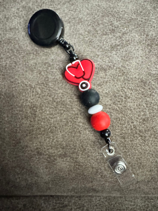 Red Stethoscope Badge Reel