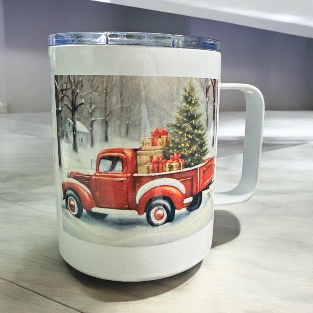 12 Oz Christmas Truck Insulated Mug